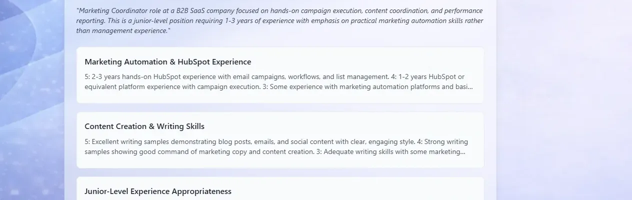 Evaluation criteria generated automatically from an uploaded job description